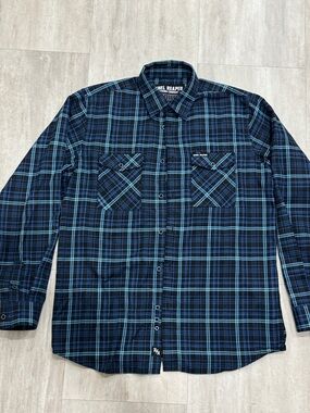 Rebel Reaper Men’s Blue Plaid Button-Up Shirt